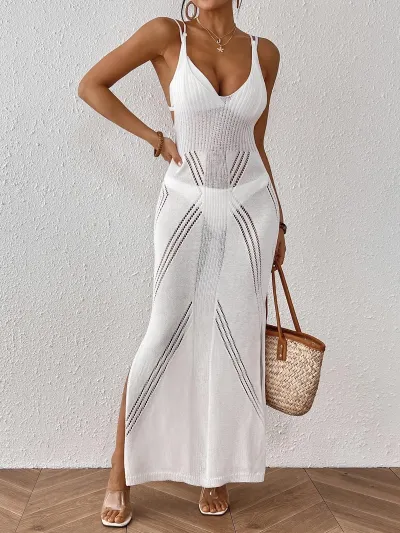 Women Fashion Sexy Solid Color Split Slim-Fit Swimsuit Cover-Up