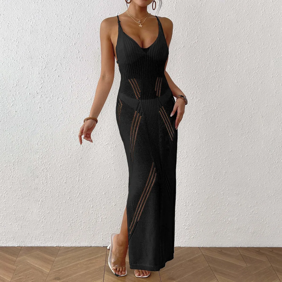Women Fashion Sexy Solid Color Split Slim-Fit Swimsuit Cover-Up