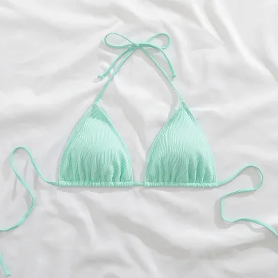 Women Fashion Sexy Solid Color Halter Neck Bikini Top
