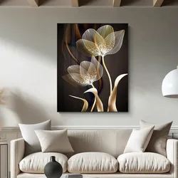 Fashion Gold Flower Abstract Art Framed Hanging Painting for Living Room