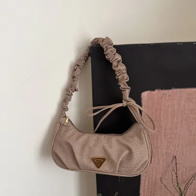 Women Fashion Casual Solid Color Pleated Lace-Up PU Shoulder Bag