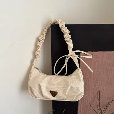 Women Fashion Casual Solid Color Pleated Lace-Up PU Shoulder Bag
