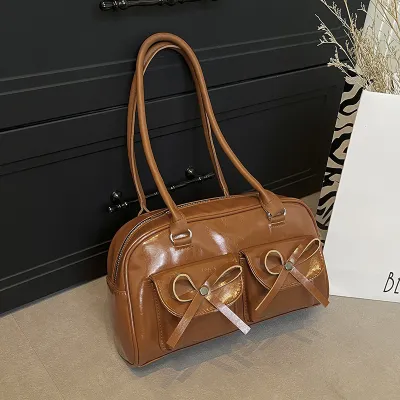 Women Fashion Casual Solid Color Large Capacity PU Shoulder Bag