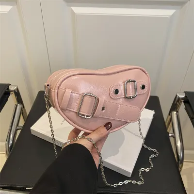 Women Fashion Cool Solid Color Love-Shaped Belt PU Shoulder Bag