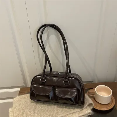 Women Fashion Casual Solid Color Multi-Pocket Shoulder Bag