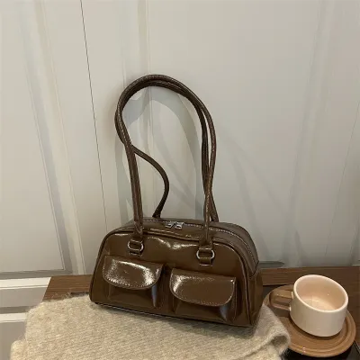 Women Fashion Casual Solid Color Multi-Pocket Shoulder Bag