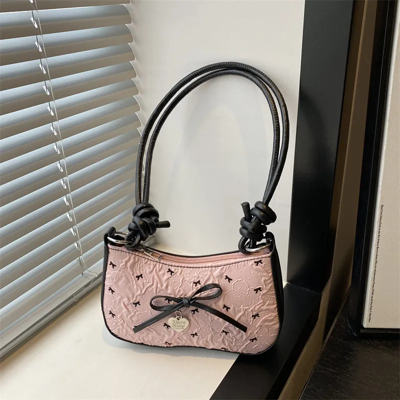 Women Elegant Pink Bowknot Dumpling PU Shoulder Bag Soft
