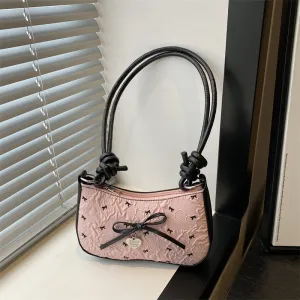 Women Elegant Pink Bowknot Dumpling PU Shoulder Bag Soft