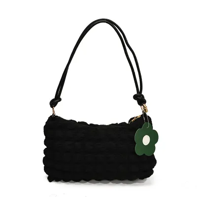 Women Fashion Casual Solid Color Pleated Clouds Large Capacity Canvas Shoulder Bag
