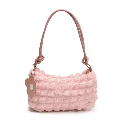 Women Fashion Casual Solid Color Pleated Clouds Large Capacity Canvas Shoulder Bag