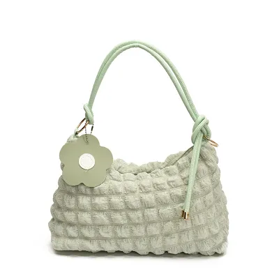 Women Fashion Casual Solid Color Pleated Clouds Large Capacity Canvas Shoulder Bag