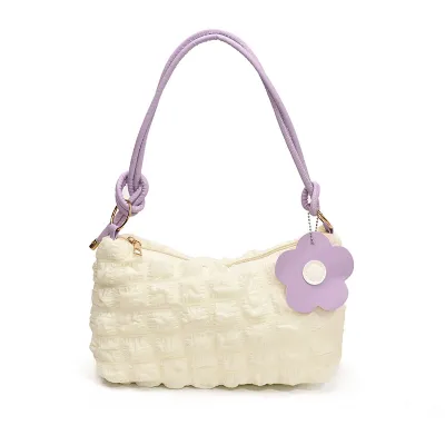 Women Fashion Casual Solid Color Pleated Clouds Large Capacity Canvas Shoulder Bag