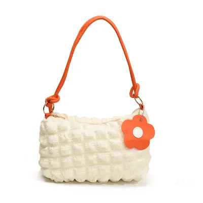 Women Fashion Casual Solid Color Pleated Clouds Large Capacity Canvas Shoulder Bag