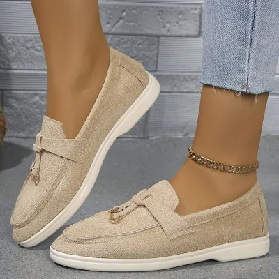 Women's Casual Suede Slip-On Flat Loafers Solid Color Round Toe