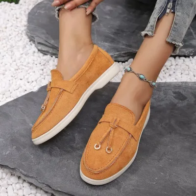 Women's Casual Suede Slip-On Flat Loafers Solid Color Round Toe