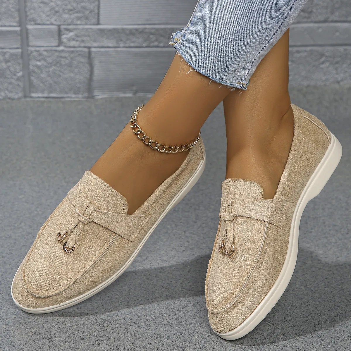 Women's Casual Suede Slip-On Flat Loafers Solid Color Round Toe