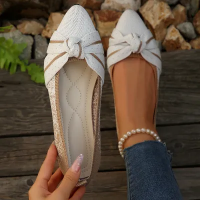 Women Fashion Woven Pointed-Toe Flat Loafers Breathable Shoes
