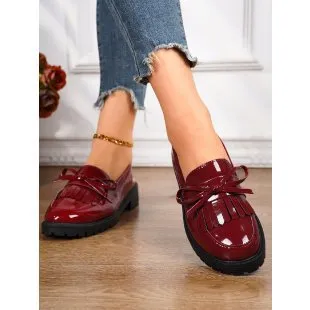Women Casual Solid Color Round-Toe Tassel Slip-On Loafers