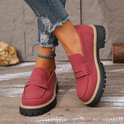Women Fashion Casual Retro Round-Toe Frosted Platform Loafers