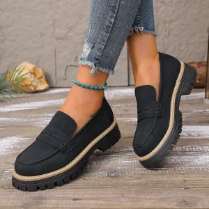 Women Fashion Casual Retro Round-Toe Frosted Platform Loafers