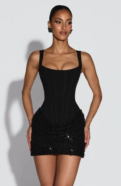 Women Sexy Solid Color Sequin Sleeveless Slim-Fit Party Dress