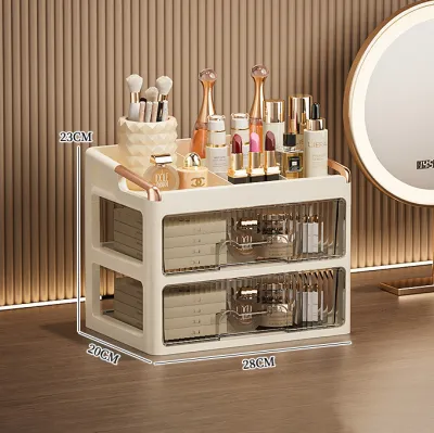 Fashion Desktop Cosmetic Storage Box With Cover And Compartment Plastic PP