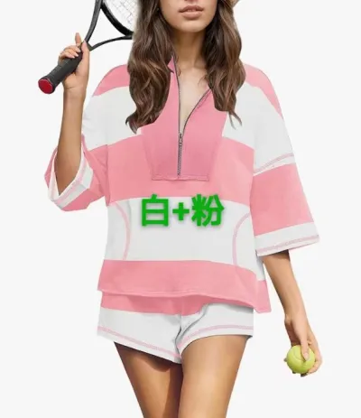 Women Casual Color Block Lapel Half-Sleeve Top Loose Shorts Set