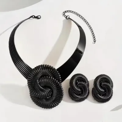 Women's Retro Exaggerated Geometric Twisted Thread Necklace Earrings Set