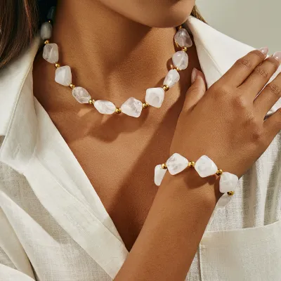 Women Fashion Multicolor Irregular Resin Beads Stitching Necklace Bracelet Set