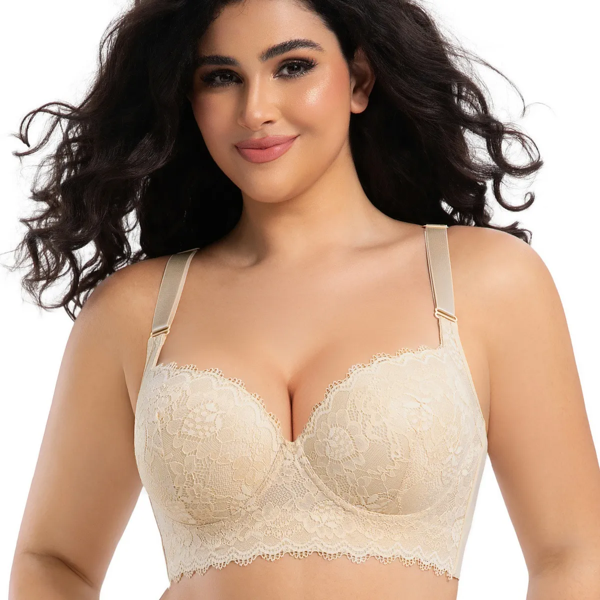 Women Plus Size Lace Traceless Anti-Sagging Bra 3/4 Cup