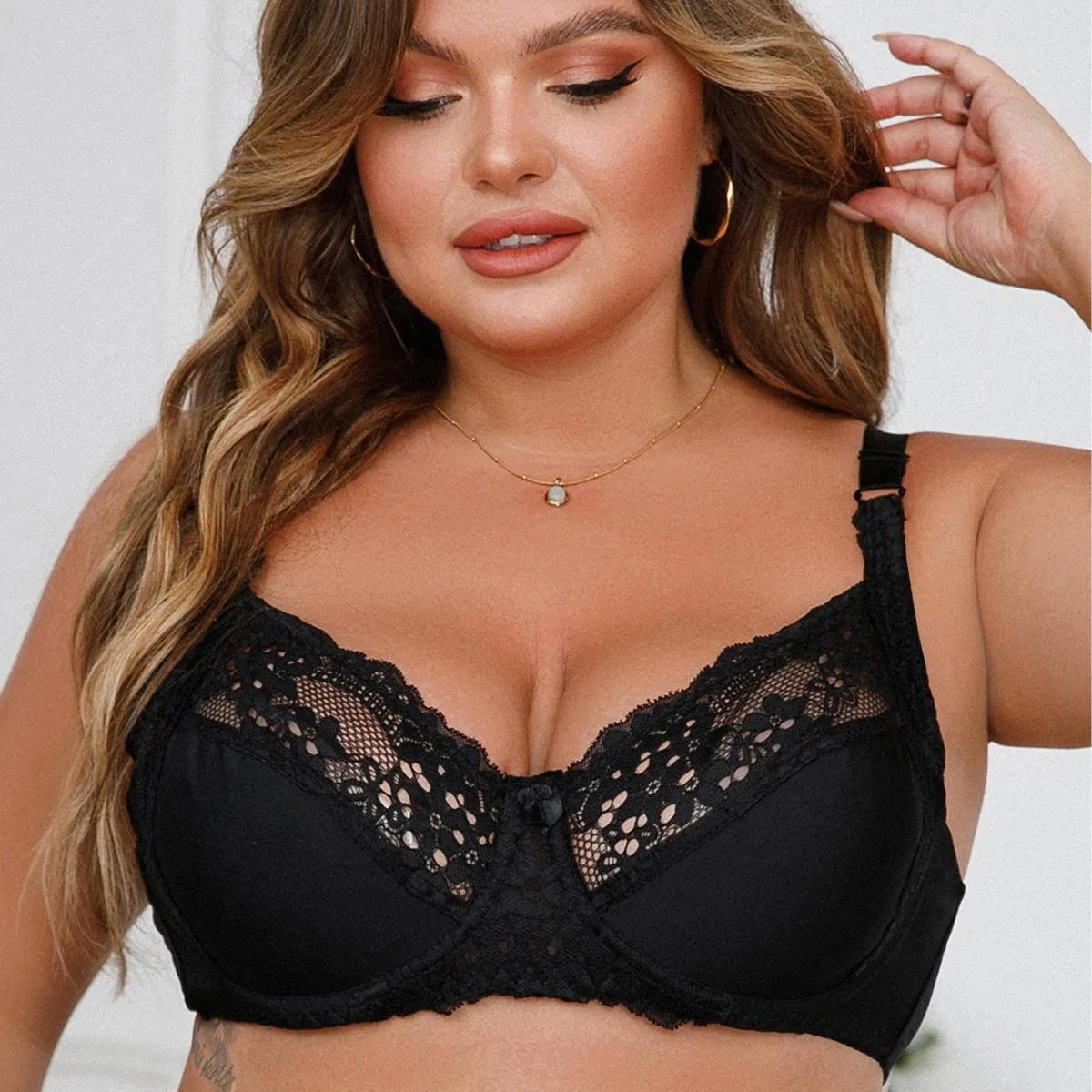 Women Fashion Plus Size Thin Cotton Lace Steel Ring Adjustable Bra