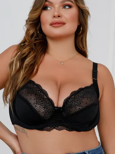 Women Plus Size Sexy Ultra-Thin 3/4 Cup Nylon Bra with Steel Ring and Rear Double-Row Buckle