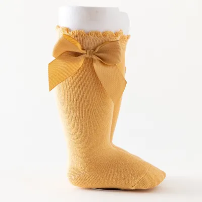 Kids Baby Girls Fashion Solid Bowknot Knee-High Cotton Socks