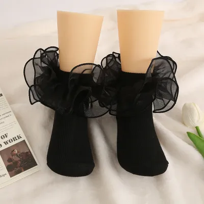 Kids Baby Girls Fashion Elegant Solid Color Thin Lace Combed Cotton Lace Socks