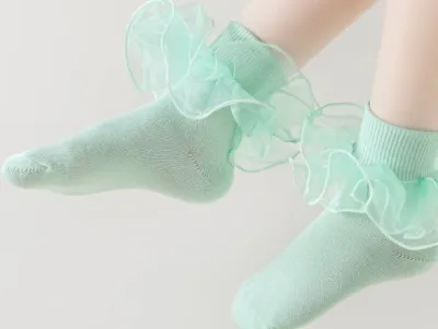 Kids Baby Girls Fashion Elegant Solid Color Thin Lace Combed Cotton Lace Socks