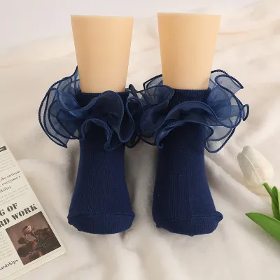Kids Baby Girls Fashion Elegant Solid Color Thin Lace Combed Cotton Lace Socks