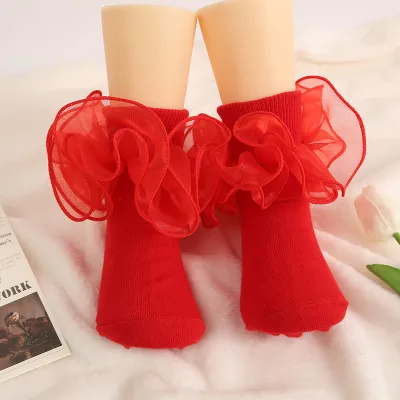 Kids Baby Girls Fashion Elegant Solid Color Thin Lace Combed Cotton Lace Socks