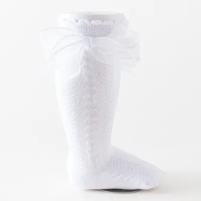 Kids Baby Girls Bowknot Solid Color Mid-Length Tube Cotton Blend Socks