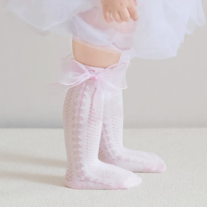 Kids Baby Girls Bowknot Solid Color Mid-Length Tube Cotton Blend Socks