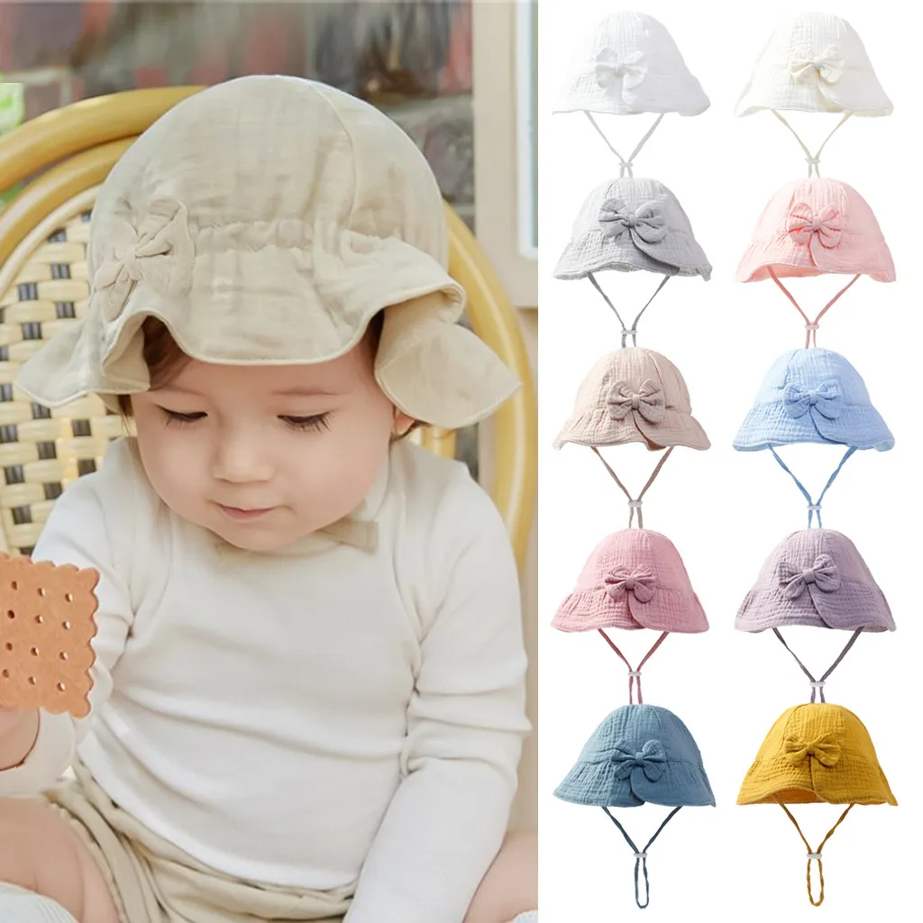 Kids Baby Girl Fashion Cute Solid Color Bowknot Adjustable Crepe Hat