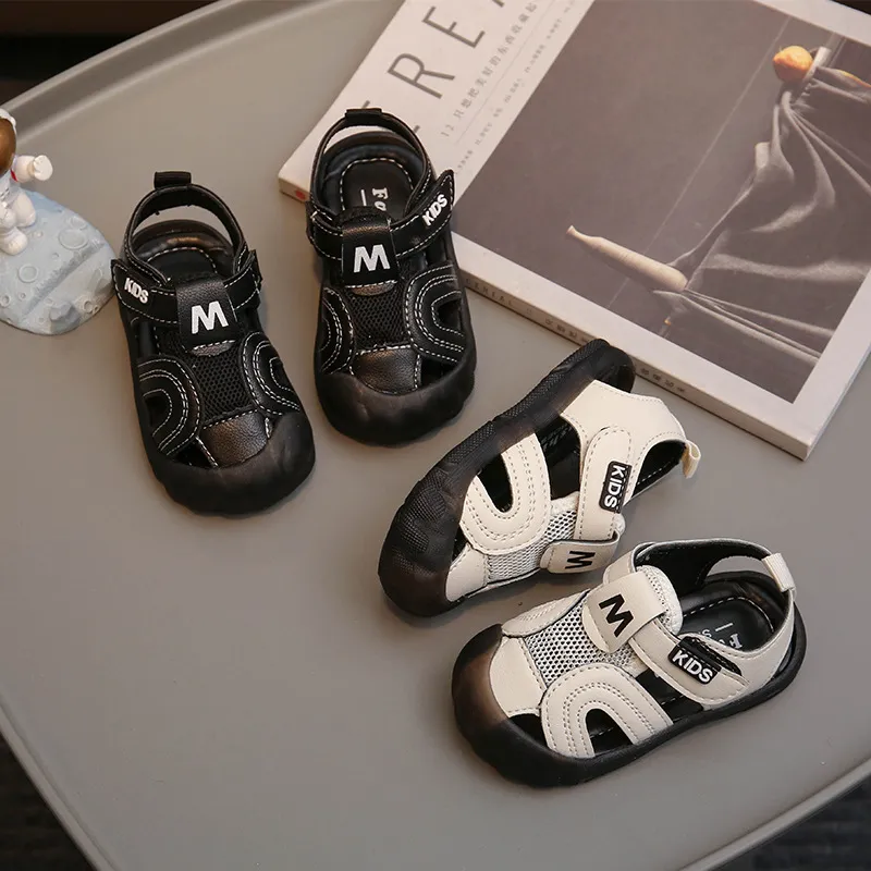 Kids Baby Boys Fashion Solid Color Non-Slip Soft Bottom PU Sandals