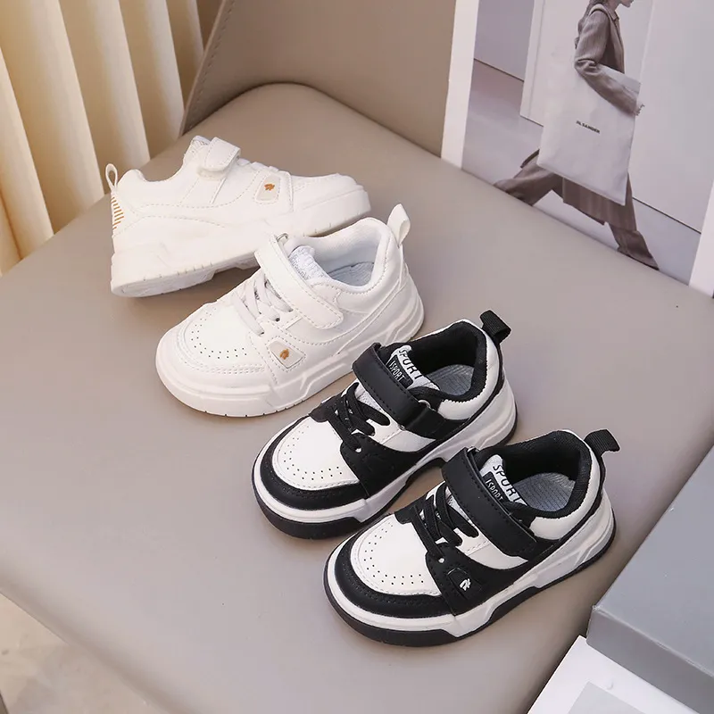 Kids Boys Girls Casual Soft-Soled Non-Slip Leather Velcro Sneakers