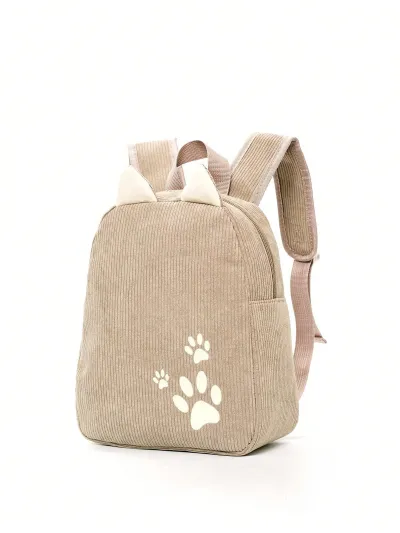 Kids Boy Girl Corduroy Cute Dog Paw Print Backpack