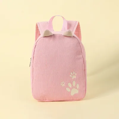 Kids Boy Girl Corduroy Cute Dog Paw Print Backpack