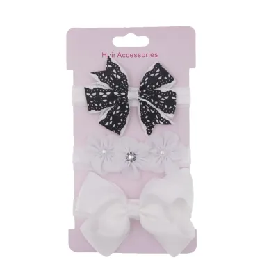 Kids Baby Girls Elegant Bowknot Plaid Cloth Hairband Three-Piece Flower Set