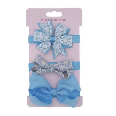 Kids Baby Girls Elegant Bowknot Plaid Cloth Hairband Three-Piece Flower Set