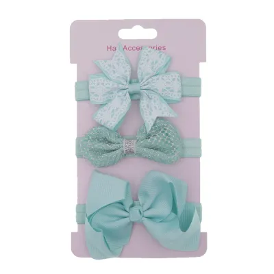 Kids Baby Girls Elegant Bowknot Plaid Cloth Hairband Three-Piece Flower Set