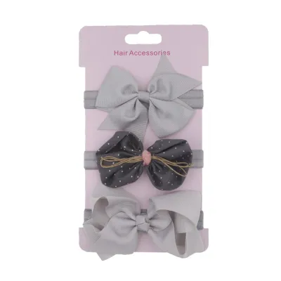 Kids Baby Girls Elegant Bowknot Plaid Cloth Hairband Three-Piece Flower Set