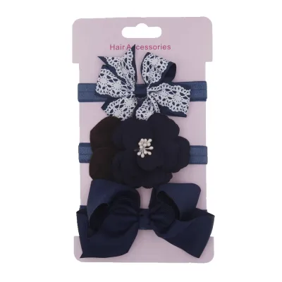 Kids Baby Girls Elegant Bowknot Plaid Cloth Hairband Three-Piece Flower Set