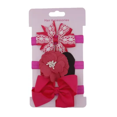 Kids Baby Girls Elegant Bowknot Plaid Cloth Hairband Three-Piece Flower Set